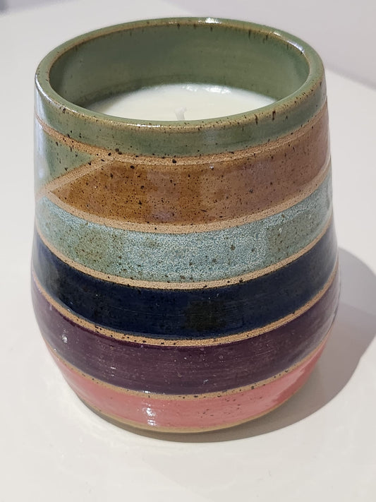 Olive Green/Striped Glaze, Fresh Linen Scented Candle