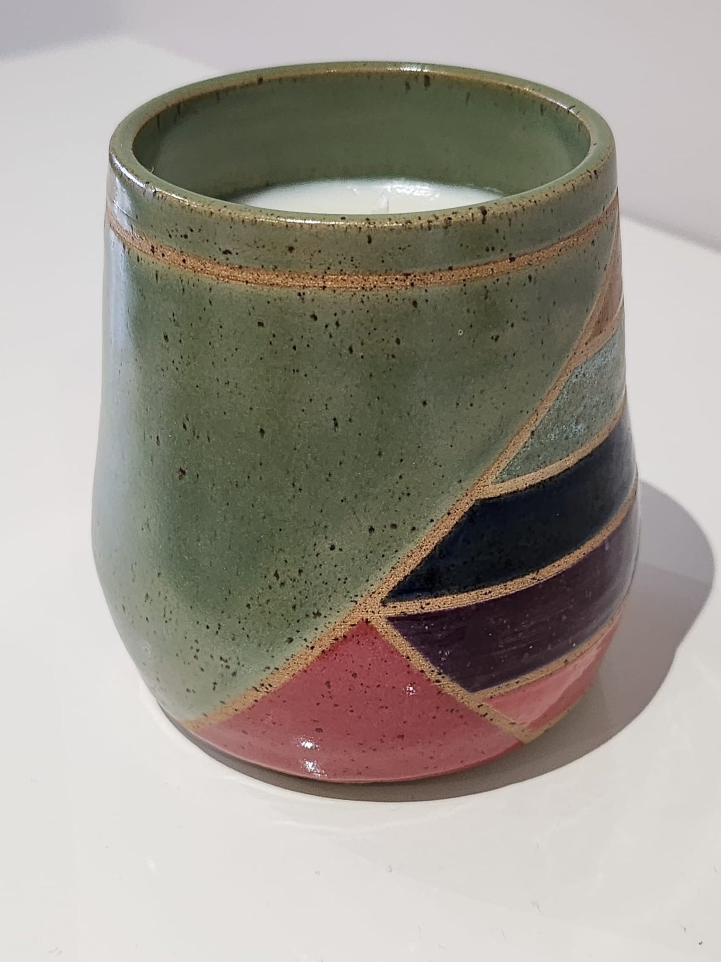 Olive Green/Striped Glaze, Fresh Linen Scented Candle